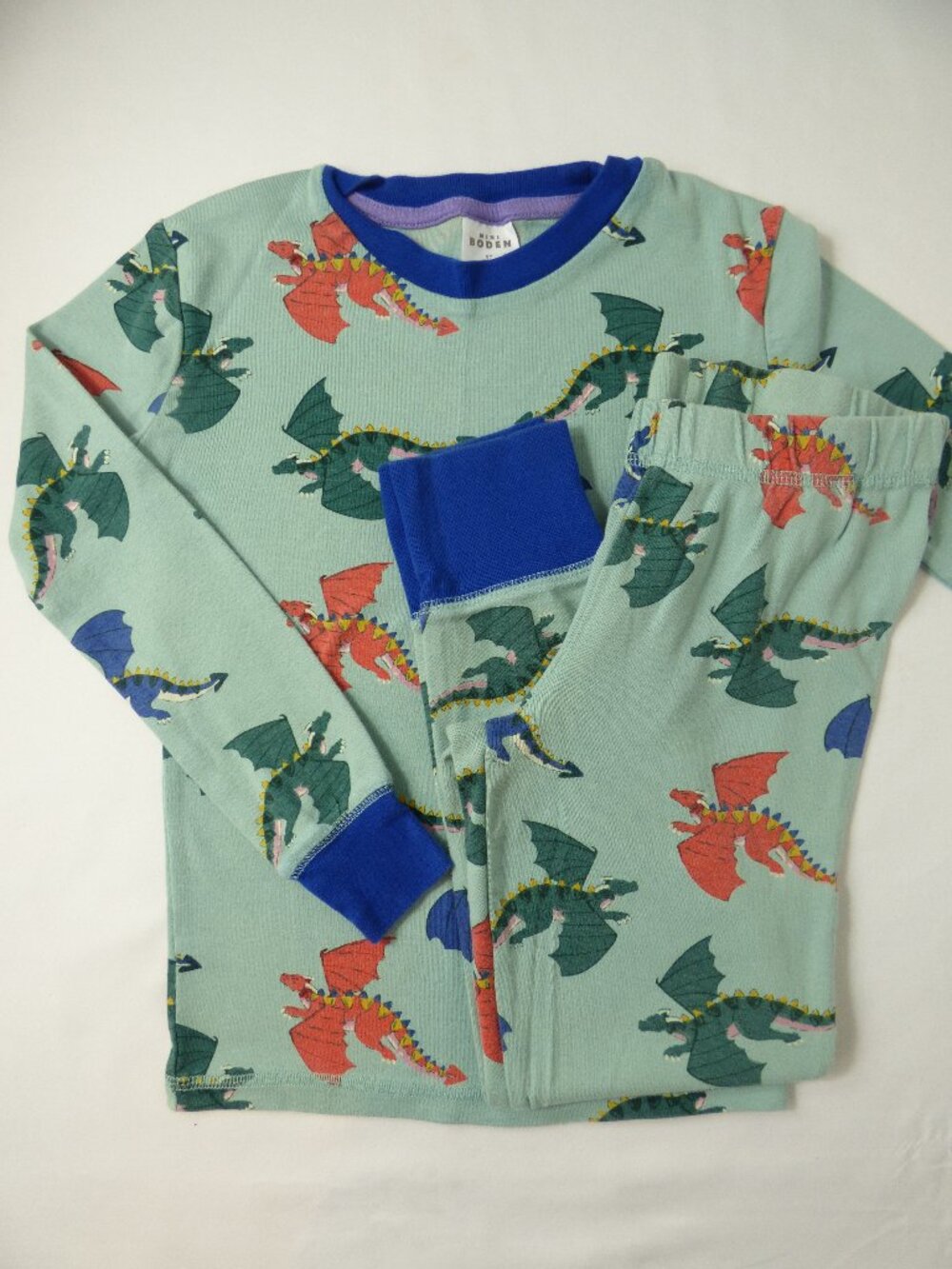 Mini Boden Kids' Dragon Print Two-Piece Pajamas, Size 8 Years